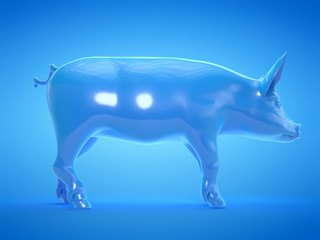 3d rendered object illustration of an abstract blue pig