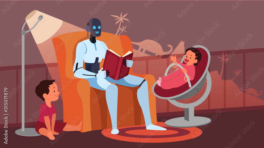 Poster artificial intelegence as a part of human routine. domestic personal robot