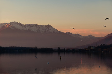Sunset on the waters of Lake Viverone