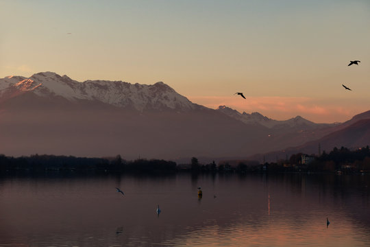 Sunset on the waters of Lake Viverone