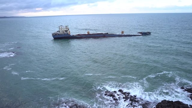Abandoned and sunken ship in , Şile, Istanbul, black sea