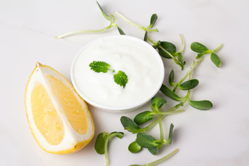 cream with mint on white yogurt