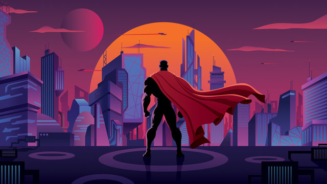 Superhero in Futuristic City