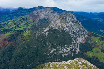 Aerial view, La Mortera, Sierra del Hornijo, San Juan, Soba Valley, Valles Pasiegos, Cantabria, Spain, Europe