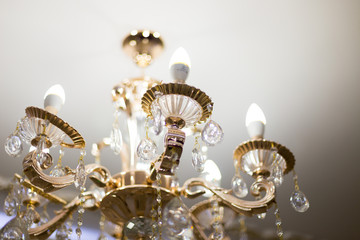 a large and beautiful chandelier hangs on the ceiling of the palace