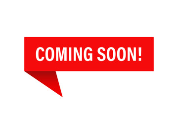 Fototapeta premium Vector banner coming soon on red ribbon isolated element. Banner for promotion design. Banner sale tag. Promotion concept.