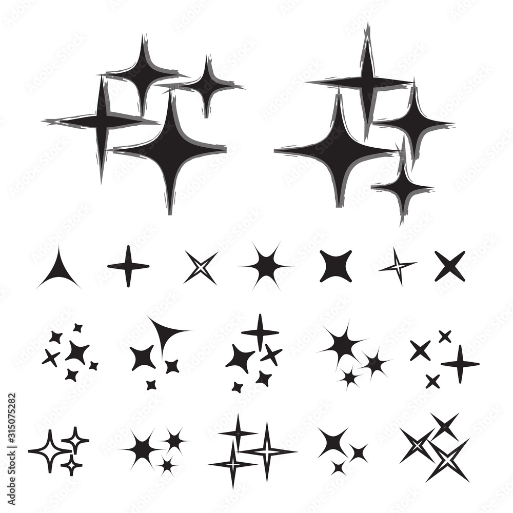 Wall mural sparkle lights stars set. glowing light effect star.