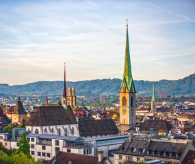 Fototapeta premium Picturesque View Of City Rooftops And Towers. Zurich. Switzerland