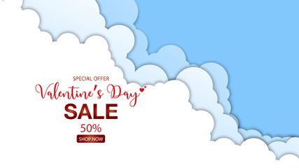 Valentines's Day with clouds in paper cut style