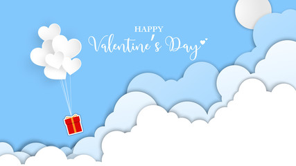 Valentines's Day with heart balloon and clouds