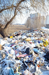 Winter landscape.Ecology of Ukraine. Nature near Ukrainian capital. Environmental contamination. Illegal junk dump.  Kiev,Ukraine