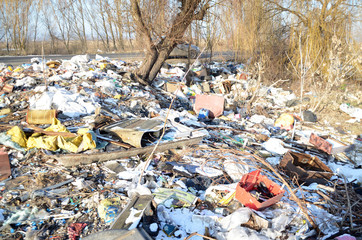 Winter landscape.Ecology of Ukraine. Nature near Ukrainian capital. Environmental contamination. Illegal junk dump.  Kiev,Ukraine