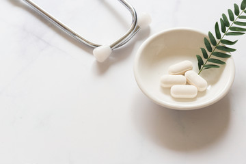 Herb medicine organic natural in the laboratory.stethscope.food nutrition healthy and wellness