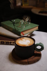 Drinks and food posers in a cafe