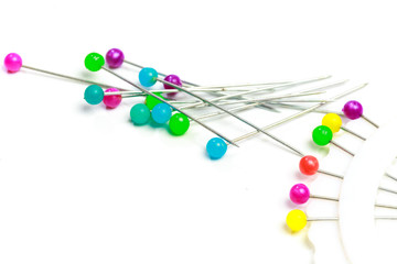colorful ball point pins in white background  - Image