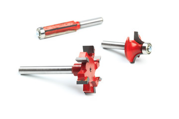 set of milling cutter for wood processing isolated on white background- Image