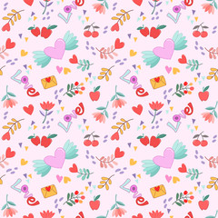 Seamless Valentines background with heart shape and flowers