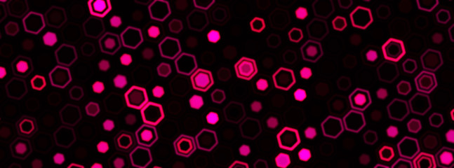 Abstract bright neon blurry backdrop. Technological honeycomb illustration. Futuristic technology background with hexagons.
