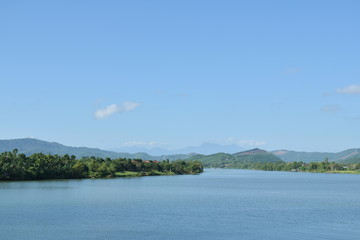 landscape of mountain on river in Vietnam
