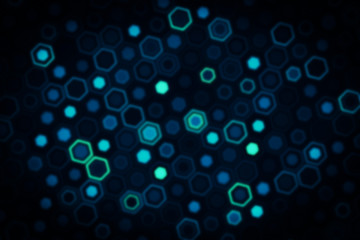 Abstract bright neon blurry backdrop. Technological honeycomb illustration. Futuristic technology background with hexagons.