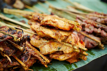 Asian street food, skewer food 