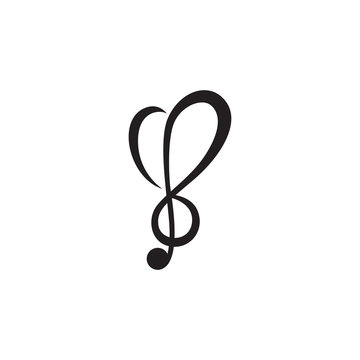 love heart note music logo template silhouette