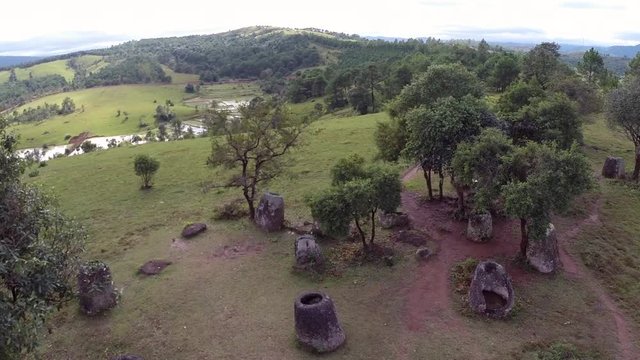 AERIAL Over The Historic Plain Of Jars, Laos Southern Asia