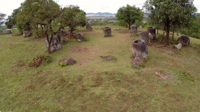AERIAL Dolly Up High Over Plain Of Jars, Xiangkhoang Plateau, Laos
