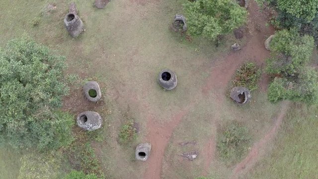AERIAL DIRECTLY ABOVE Plain Of Jars, Laos. LIFT SHOT