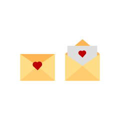 This is envelope and paper, heart. Love letter on white background.