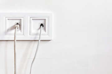 Telephone and internet socket outlet with conncetion cables