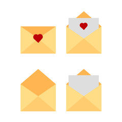 This is envelope and paper, heart. Love letter on white background.