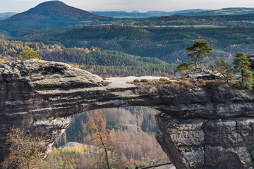 Pravcicka gate (the largest natural arch in Europe),  Czech-Saxon Switzerland, Czech Republic in...