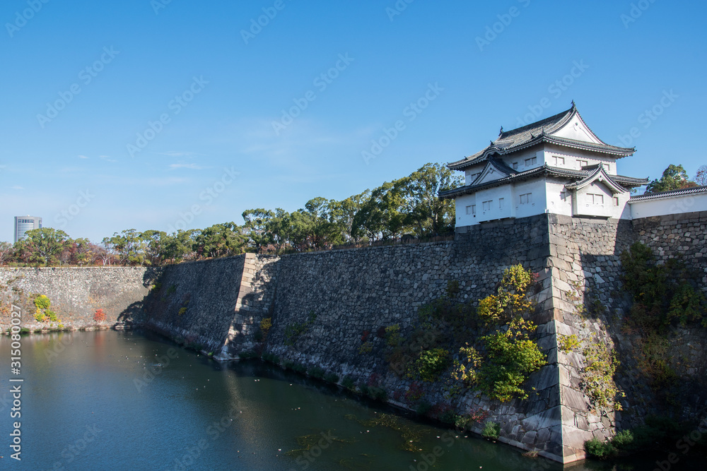 Poster fortification and ditch water around osaka castle for protection