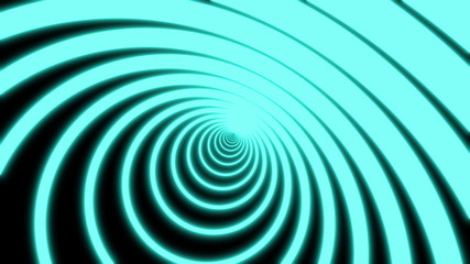 computer generated neon circles tunnel on a black background consisting of moving blue narrow crossed stripes. Art, commercial and business concept motion backdrop. 3D rendering 4K video.