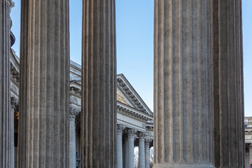 Huge columns, facade of the historic building Kazan Cathedral in St. Petersburg