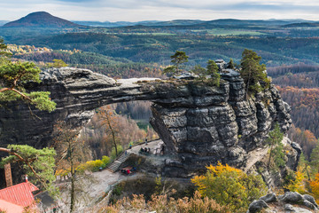 Pravcicka gate (the largest natural arch in Europe),  Czech-Saxon Switzerland, Czech Republic in...