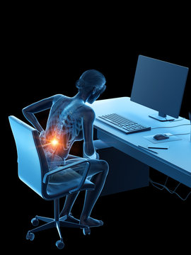 3d rendered medically accurate illustration of a woman having a painful back while working