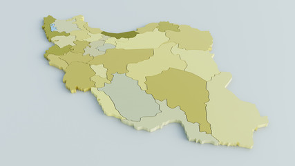 Obraz premium Map of Iran on grey background in greenish colors- 3D Rendering