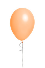 Orange helium balloon on white background.