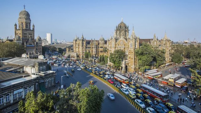 India, Mumbai, Maharashtra, Chhatrapati Shivaji Maharaj Terminus railway station (CSMT), (formerly Victoria Terminus), UNESCO World Heritage Site - time lapse