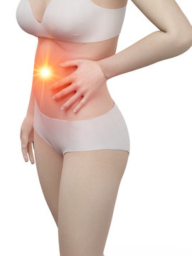 3d rendered medically accurate illustration of a woman having a bellyache