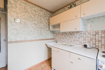 Russia, Moscow- September 07, 2019: interior room apartment modern bright cozy atmosphere. general cleaning, home decoration, preparation of house for sale. kitchen, dining area