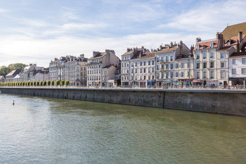 Fototapeta premium A traditional European town, urban landscape by the French town Besancon Canal