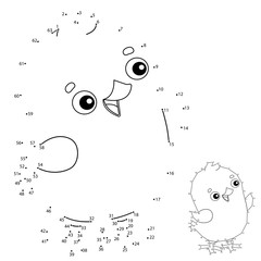 Educational Puzzle Game for kids: numbers game. Cartoon chick. Farm animals. Coloring book for children.