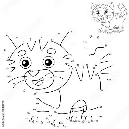 Download Puzzle Game For Kids Numbers Game Cartoon Striped Kitten Pets Coloring Book For Children Wall Mural Oleon17
