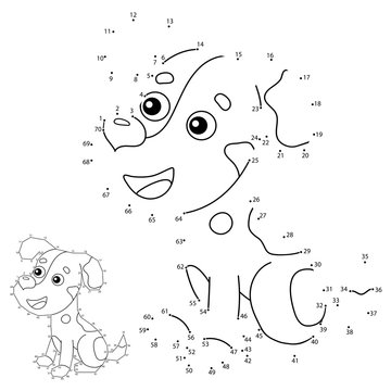 Educational Puzzle Game for kids: numbers game. Cartoon dog. Pets. Coloring book for children.