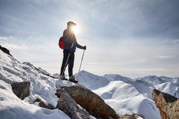 Climber in the snowy mountains