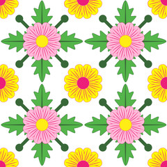 Fototapeta na wymiar Floral seamless texture, geometric, pink and yellow flowers