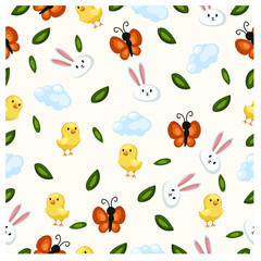 Seamless Spring or Easter background pattern.For cards, tags, textiles, wallpapers, gift wrapping paper.